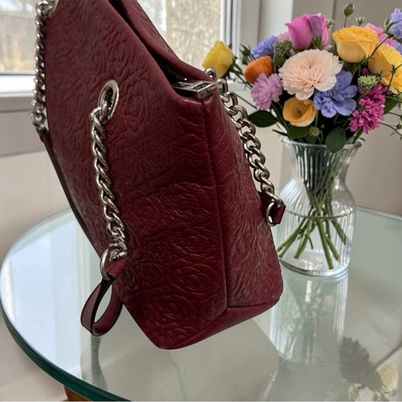 Karl Lagerfeld Burgundy Embossed Shoulder Bag with Chain and leather strap - Picture 5 of 7